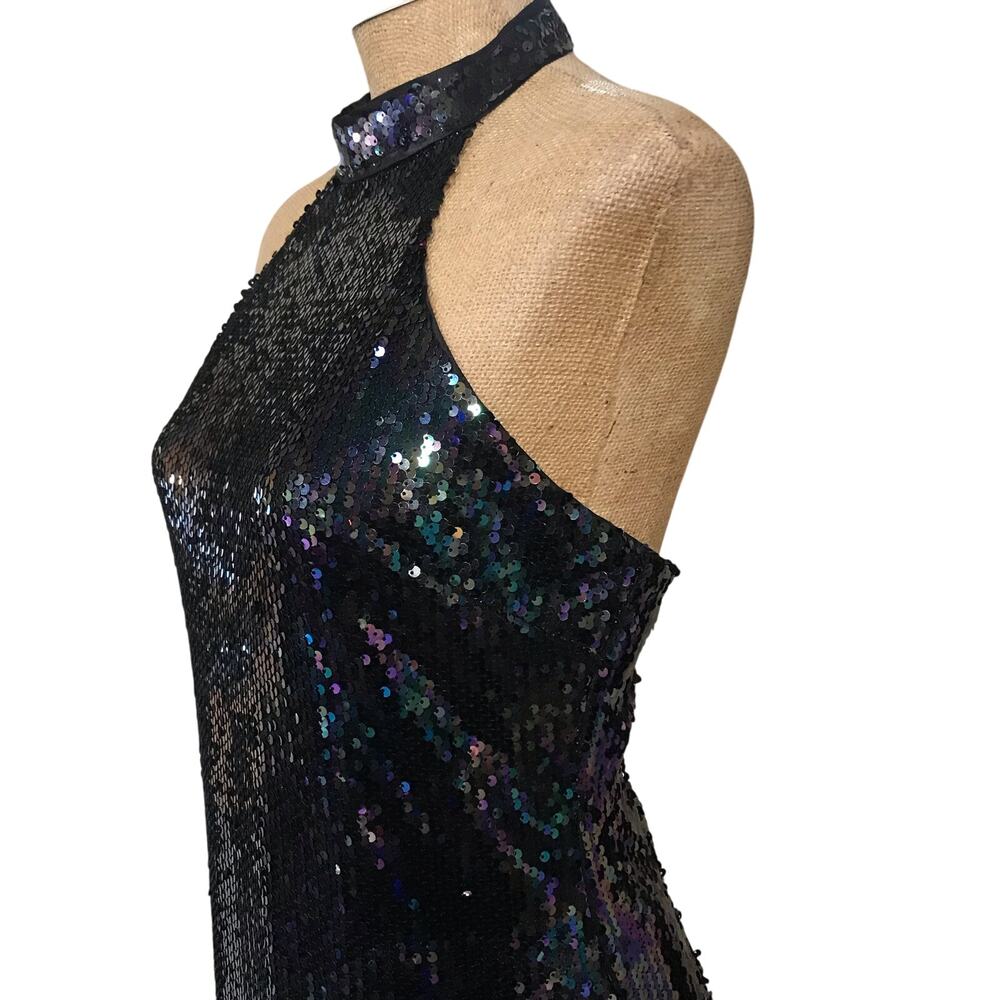 Lulu's Classic Diva Black Multi Sequin Halter Bodycon Mini Dress Size Large EUC - Picture 10 of 13